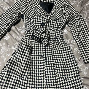 Elegant Black and White Patterned Trench Coat